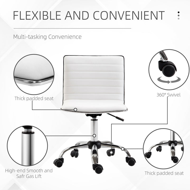 MCL Adjustable Swivel Office Chair with Armless Mid-Back in PU Leather and Chrome Base - White