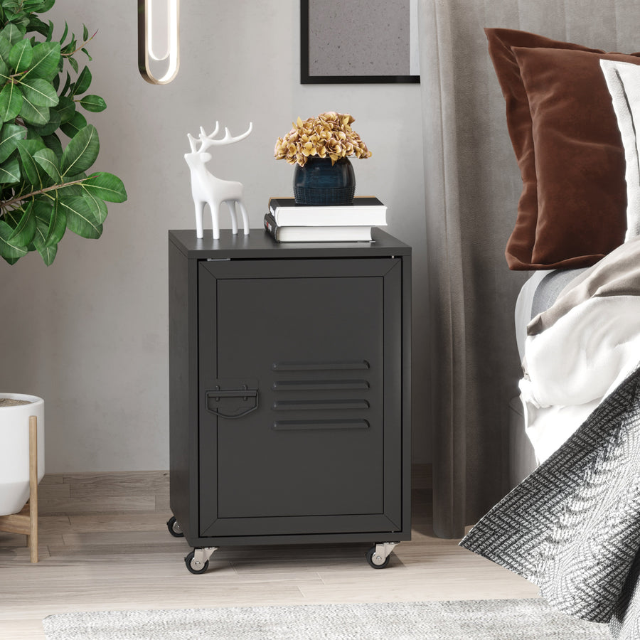 Rolling Metal Storage Locker Cabinet, Industrial Mobile Lockable Cabinet with Adjustable Shelf and Wheels for Home Office Living Room, Black