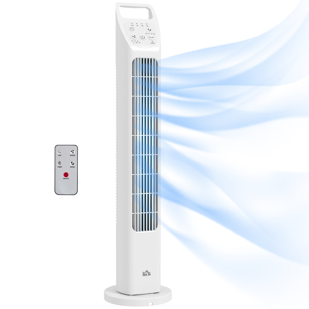31" Oscillating Tower Fan with Remote Control, 4H Timer, 3 Speed 3 Modes, Quiet Electric Floor Standing Fan for Home Bedroom Office, White