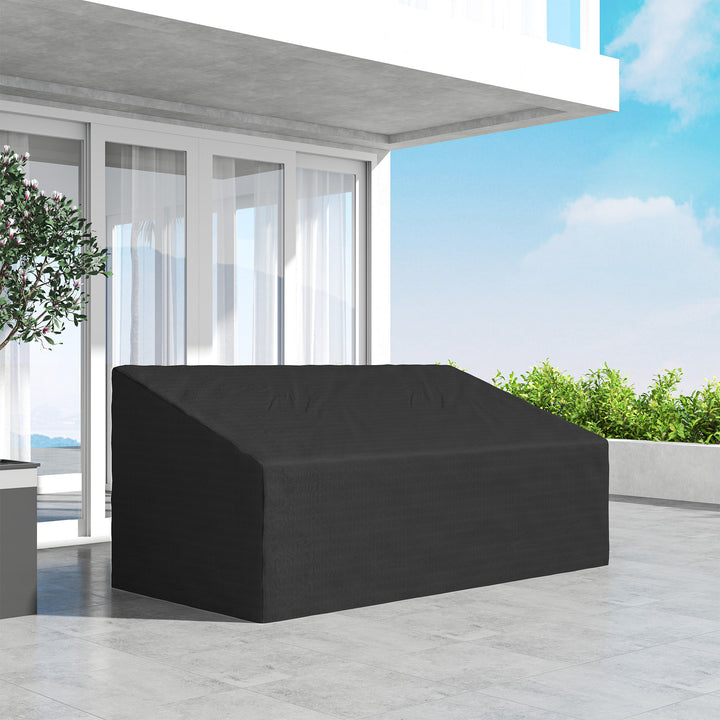 600D Oxford Cloth Garden Furniture Cover Waterproof, 3 Seater Sofa Protector for Patio, Outdoor, Black, 218 x 111 x 63-101 cm