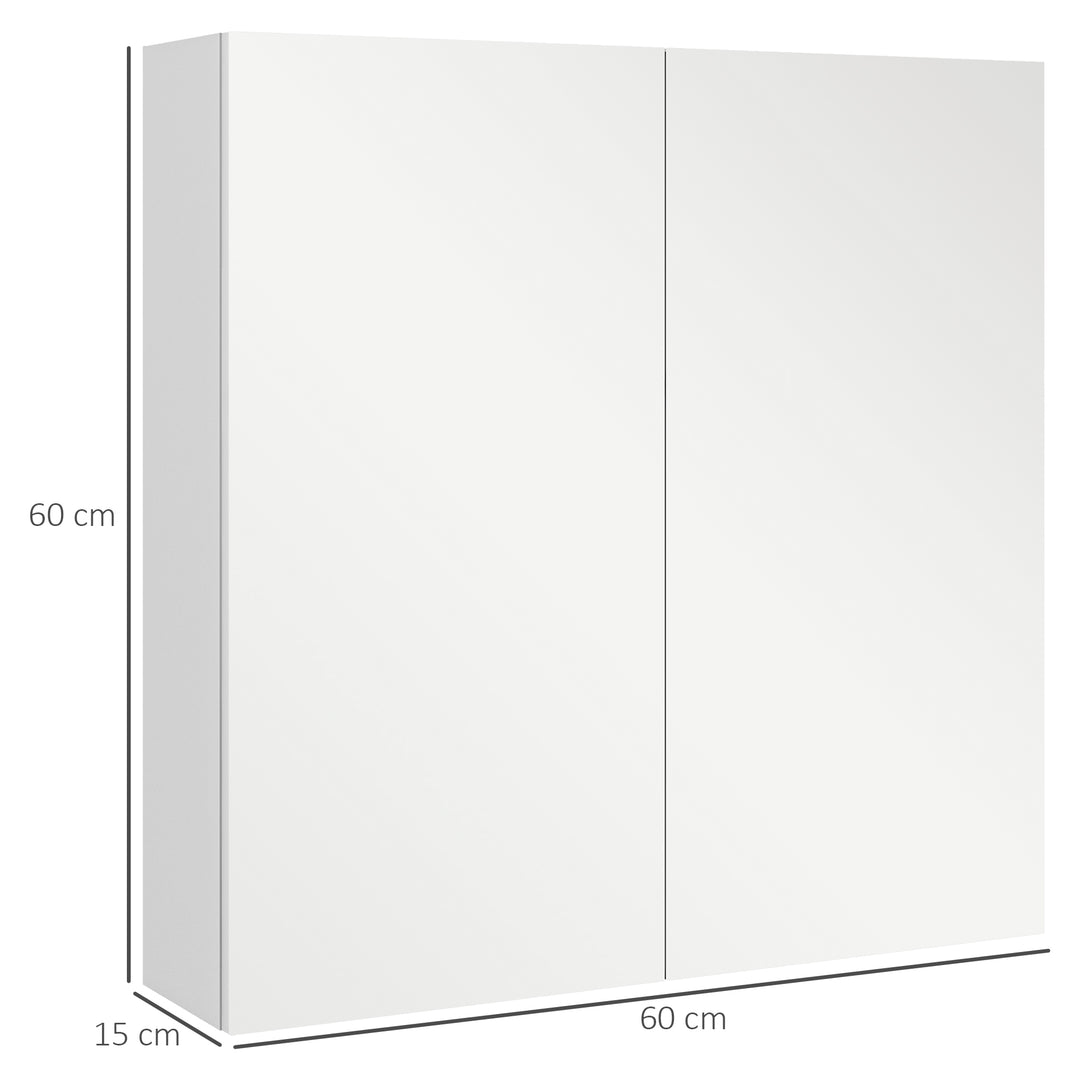 Kleankin Bathroom Storage Cupboard, Double Door Mirror Cabinet Wall Mounted with Adjustable Shelf, High Gloss White, 60W x 15D x 60H cm.