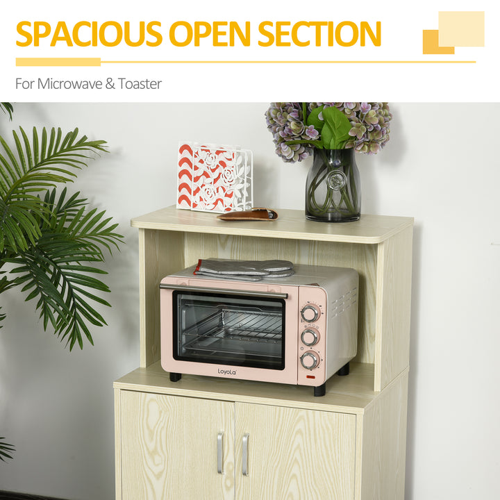 Kitchen Storage Unit, Modern Microwave Stand Trolley Cart, Sideboard with Cabinet, Locking Wheels, Shelf for Living Room, Dining Room, Oak Tone