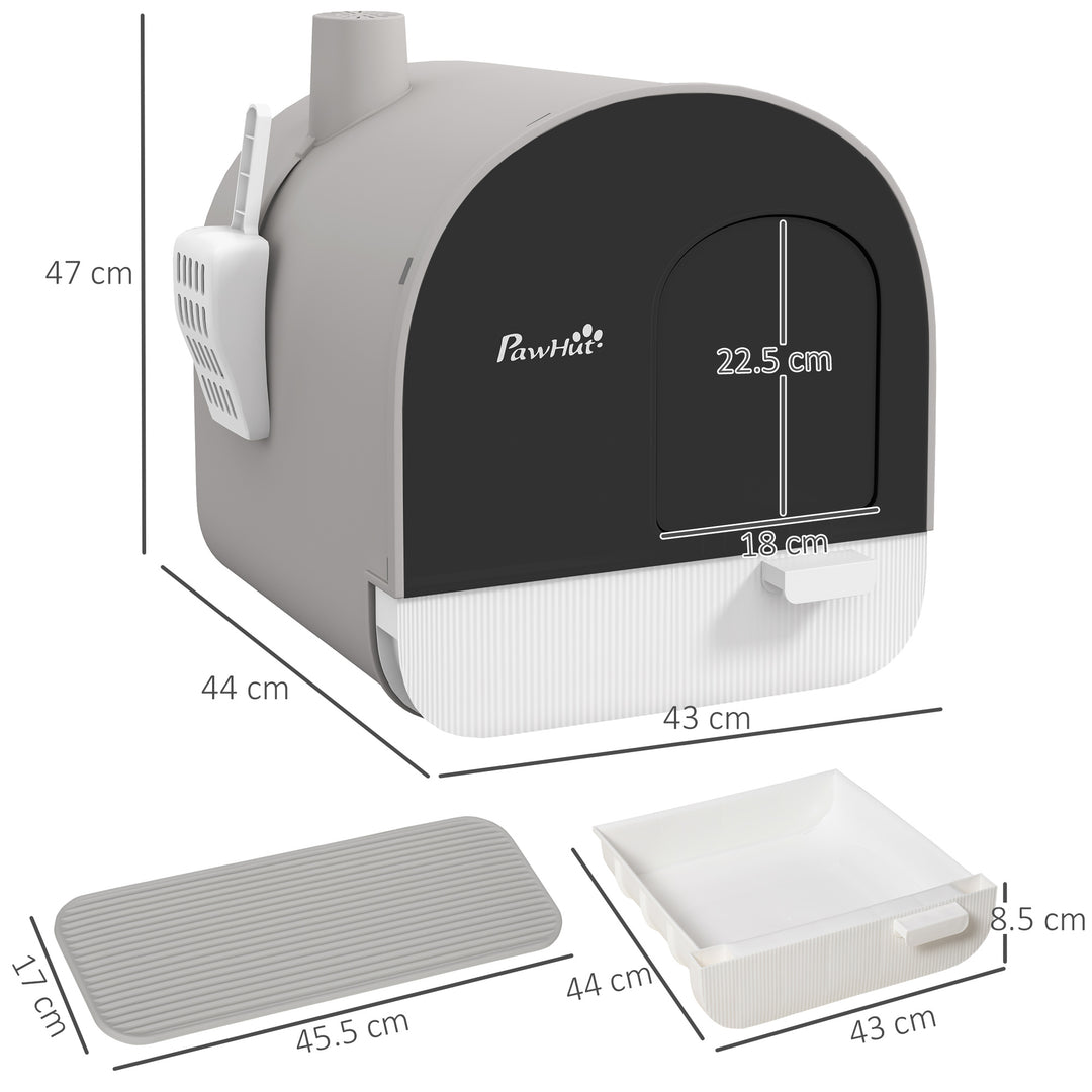 Hooded Cat Litter Box, Kitten Litter Tray, with Lid, Scoop, Filter, Flap Door, Light Grey