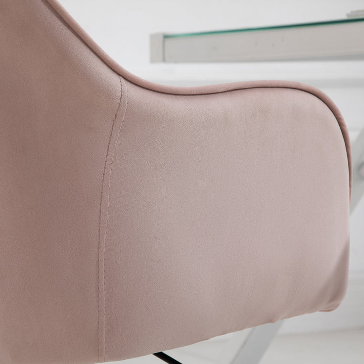 Velvet Office Chair, Desk Chair, Makeup Vanity Chair with Massage Lumbar Pillow and Rolling Wheels for Bedroom and Home, Pink
