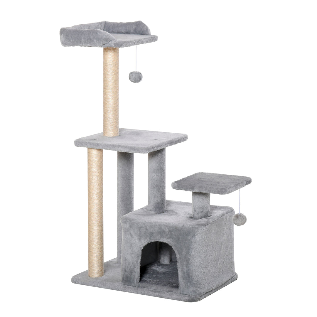 MCL Cat Tree Tower for Indoor Cats 114cm Climbing Activity Centre Kitten with Sisal Scratching Post Perch Hanging Ball Condo Toy Light Grey