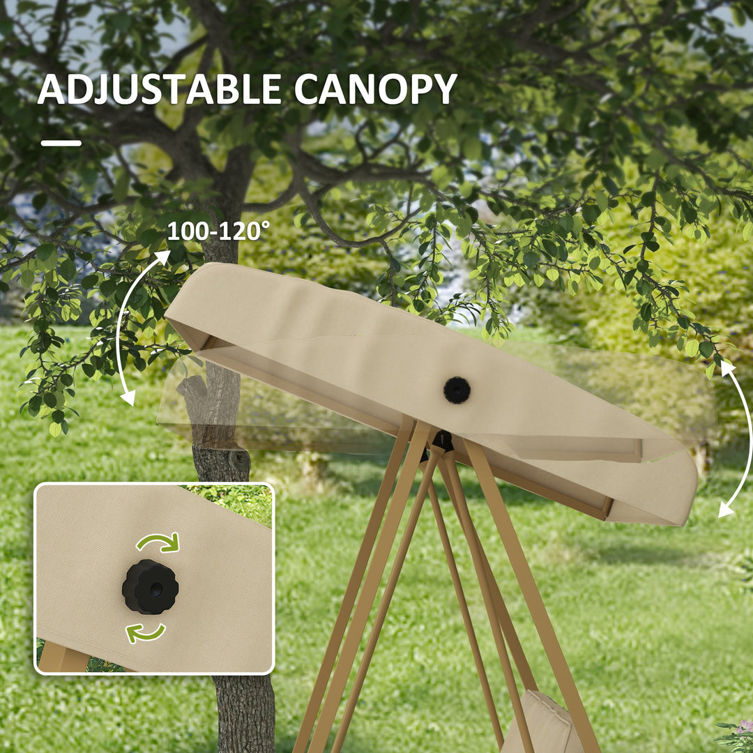 Three-Seat Garden Swing Chair, with Adjustable Canopy - Beige