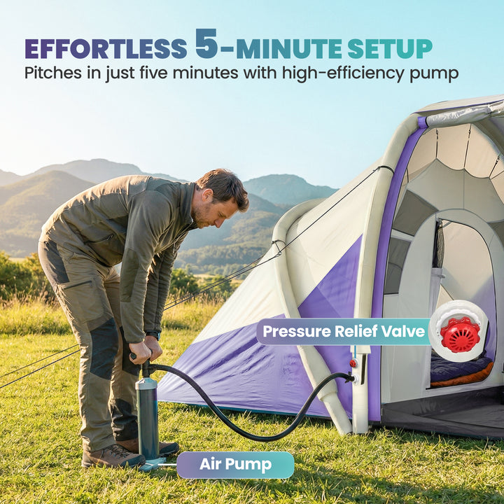 Inflatable Tent 2 Bedroom Tunnel Design Windproof Air Tent with Carry 