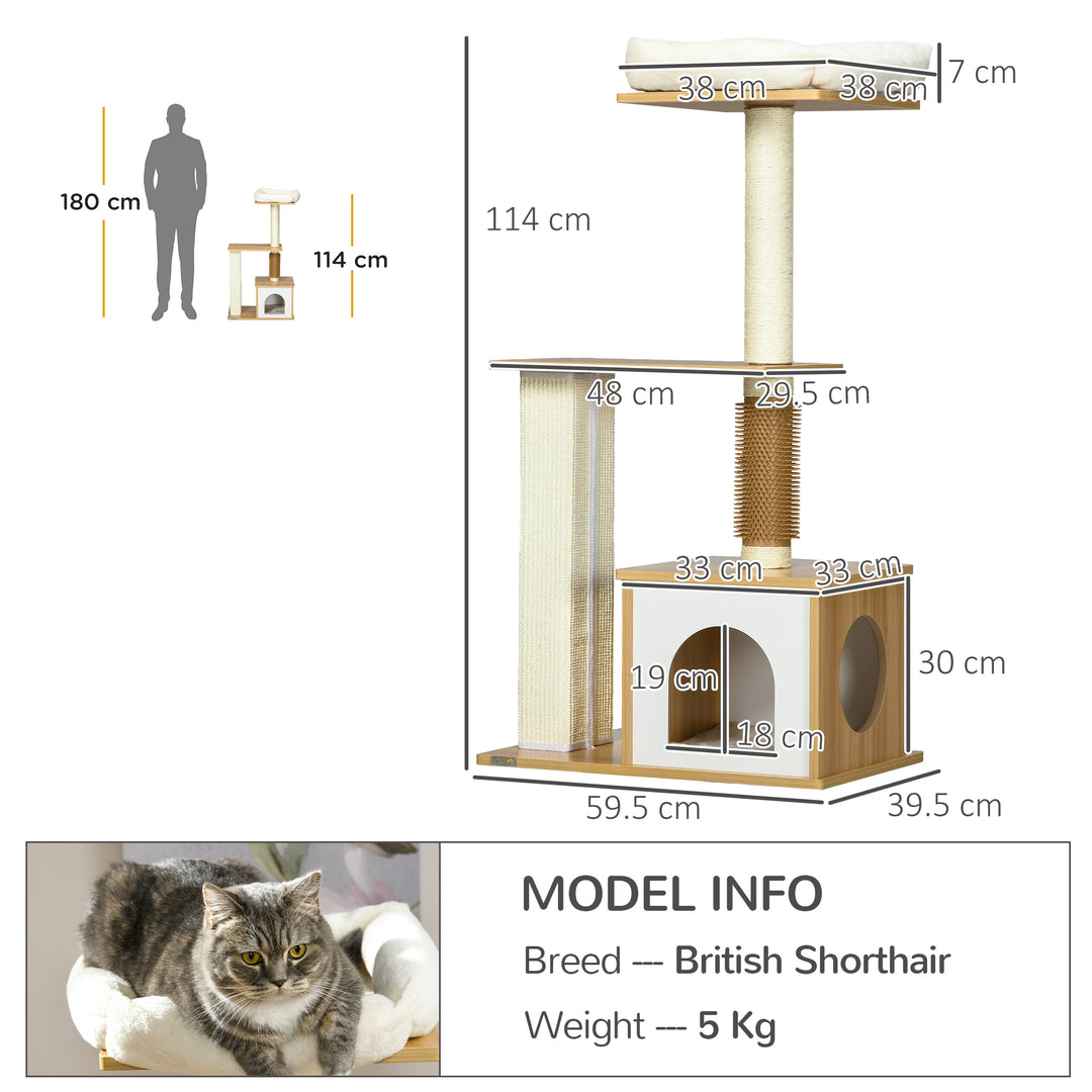 PawHut Cat Tree: Multi-Level Scratching Post, House & Perches in Oak Tone for Feline Fun | Aosom UK