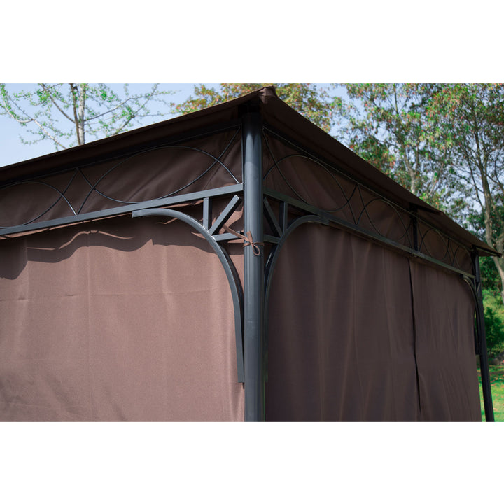 3 x 3(m) Garden Gazebo, Outdoor Gazebo Canopy Shelter with Curtains and Steel Frame for Lawn, Yard and Deck, Coffee