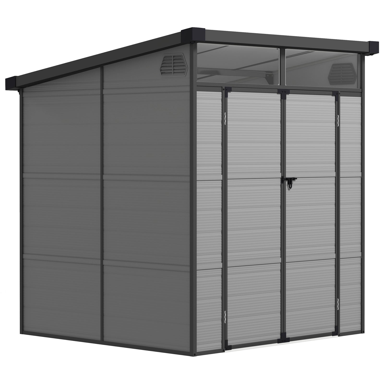 6 x 6ft Outdoor Storage Shed, Plastic Garden Shed with Windows and Air Vents, Outdoor Resin Tool Shed with Latch Doors for Garden, Deck, Light Grey