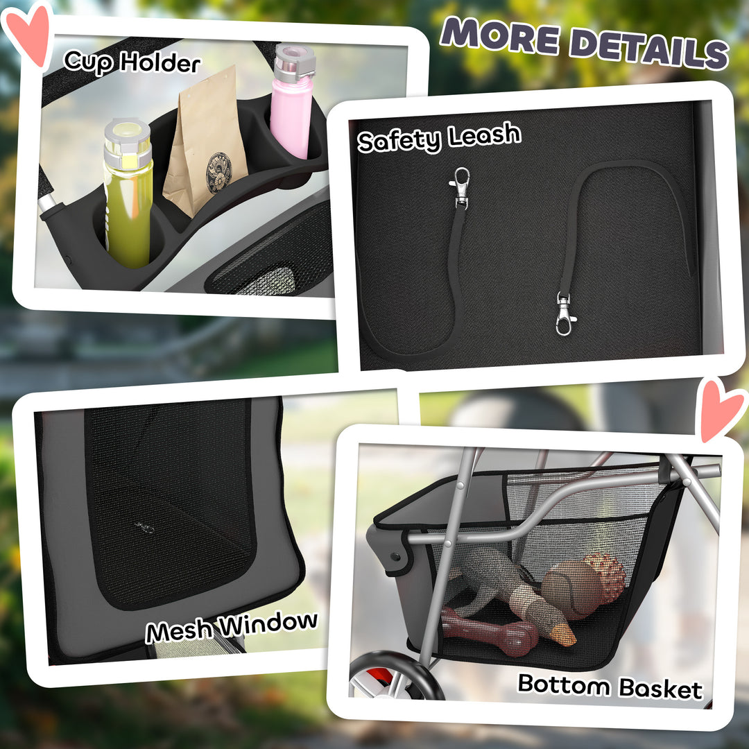 Dog Pram, Pet Stroller with Reflective Strips, Foldable Cat Stroller w