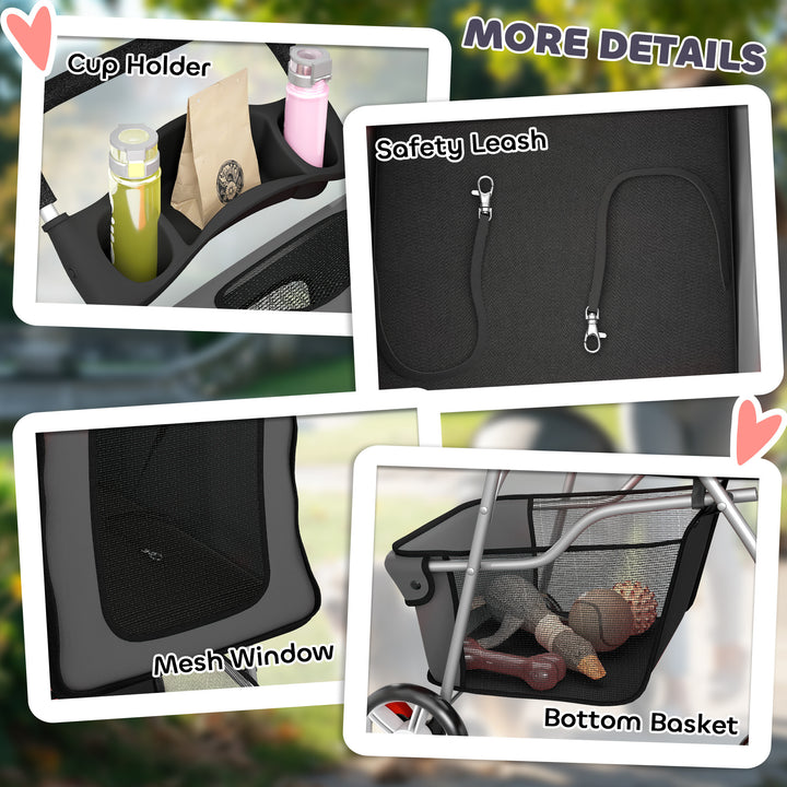 Dog Pram, Pet Stroller with Reflective Strips, Foldable Cat Stroller w