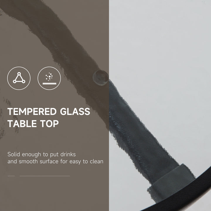 MCL 3 Piece Outdoor Bistro Set, Patio Conversation Furniture Set with 2 Folding Backrest Adjustable Armchairs and Glass Top Coffee Table, Brown