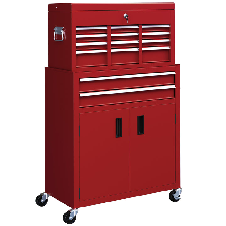 HOMCOM Portable Tool Box, Metal Tool Chest on Wheels with 6 Drawers for Garage and Workshop, Red | Aosom UK