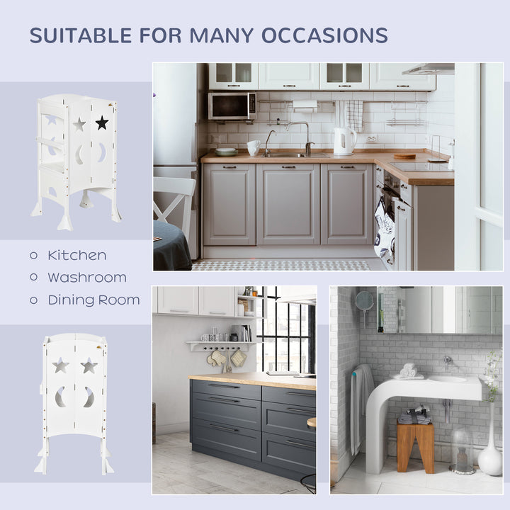 MCL Kids Step Stool Toddler Kitchen Stool with Blackboard Lockable Handrail for Kids Kitchen Counter White