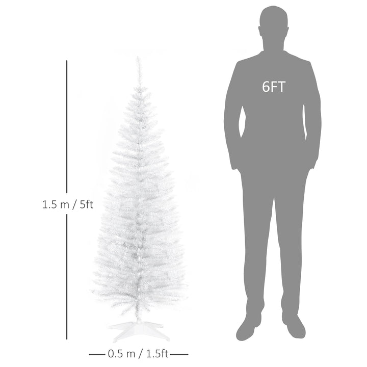 MCL 5ft Unlit Artificial Christmas Tree, Pencil Slim Xmas Tree with Solid Stand and Realistic Branches, White