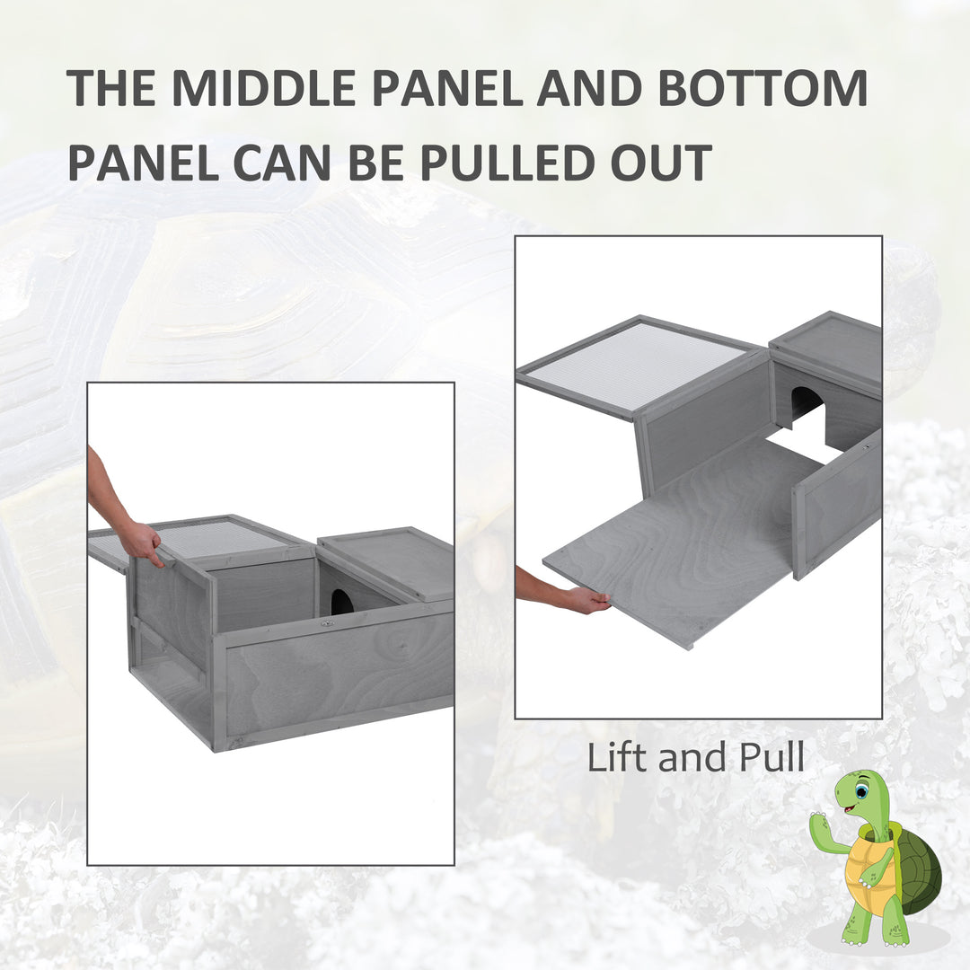 MCL 94 cm Wooden Tortoise House Turtle Habitat Small Reptile Cage Enclosure with Two Room Grey