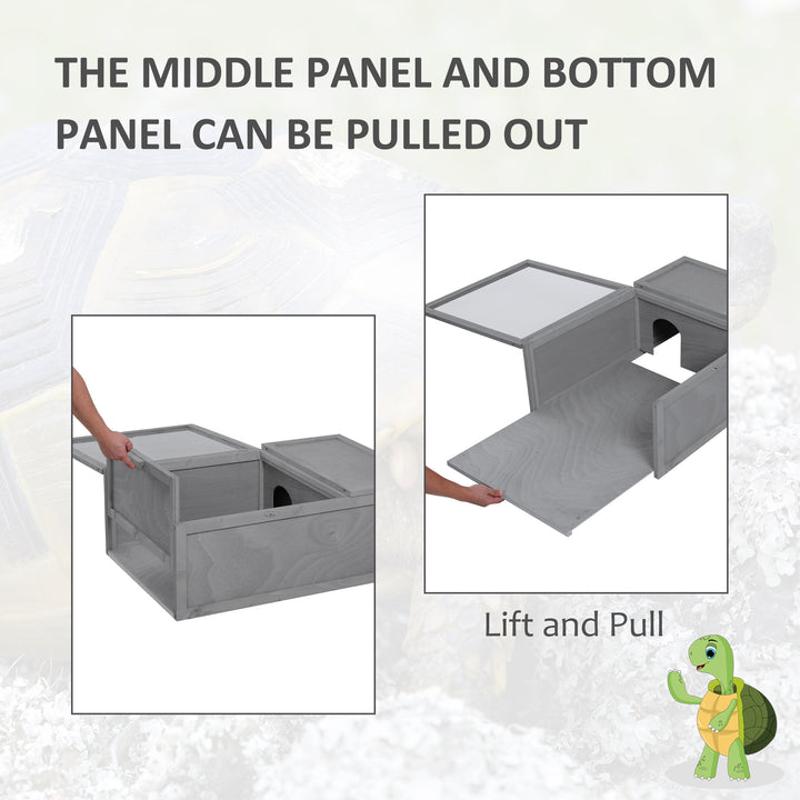 MCL 94 cm Wooden Tortoise House Turtle Habitat Small Reptile Cage Enclosure with Two Room Grey