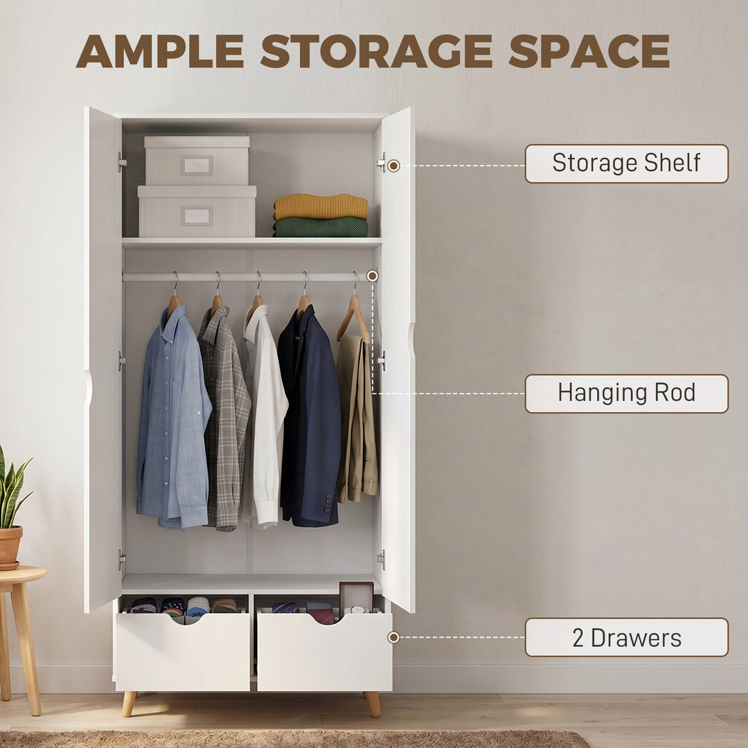 Elegant Home Storage Organisation Furniture, 2-Door Clothes Wardrobe w