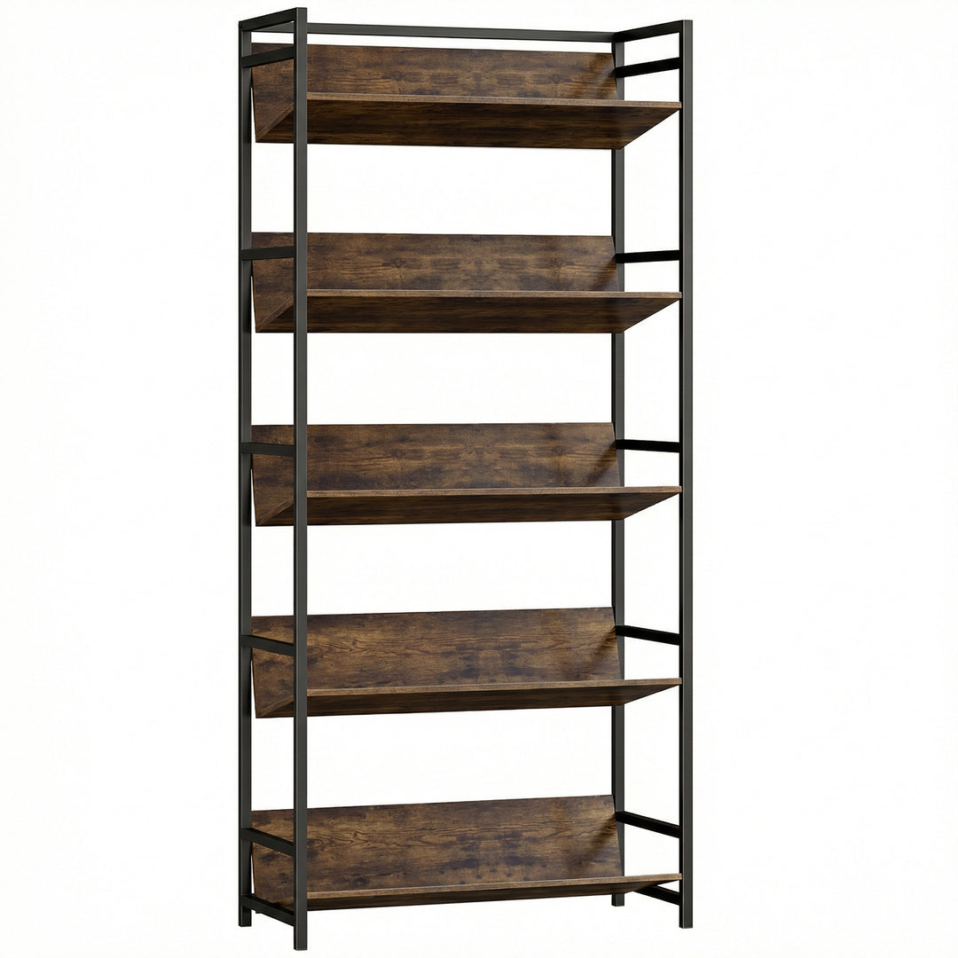 Bookshelf 5-Tier Metal Frame Room Divider Bookcase Storage Shelves for