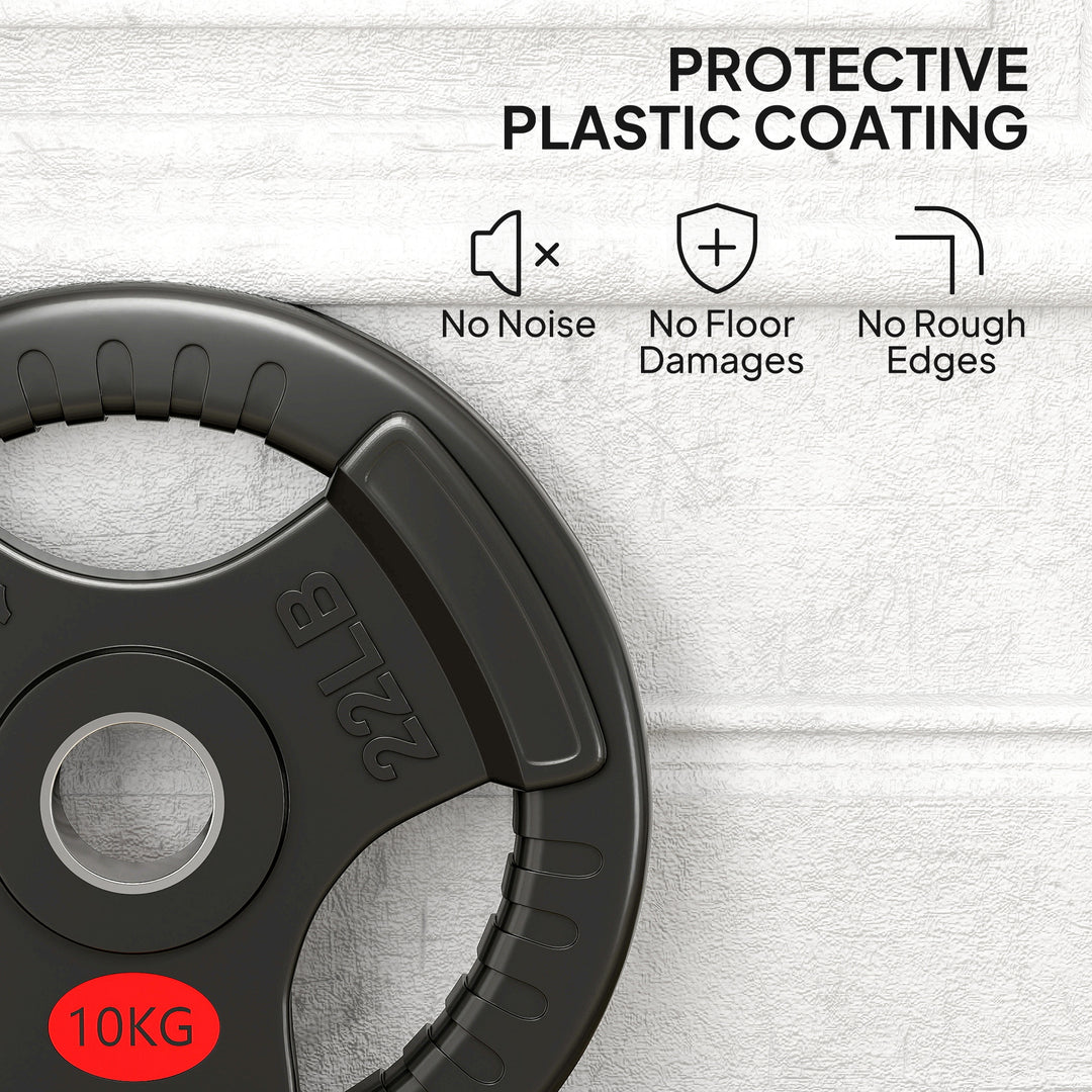 MCL Olympic Weight Plates, 2"/5cm Weight Disc Pair with Tri-Grips, 2 x 10kg Dumbbell Plates for Weightlifting and Strength Training Home Gym Fitness Workout, Black