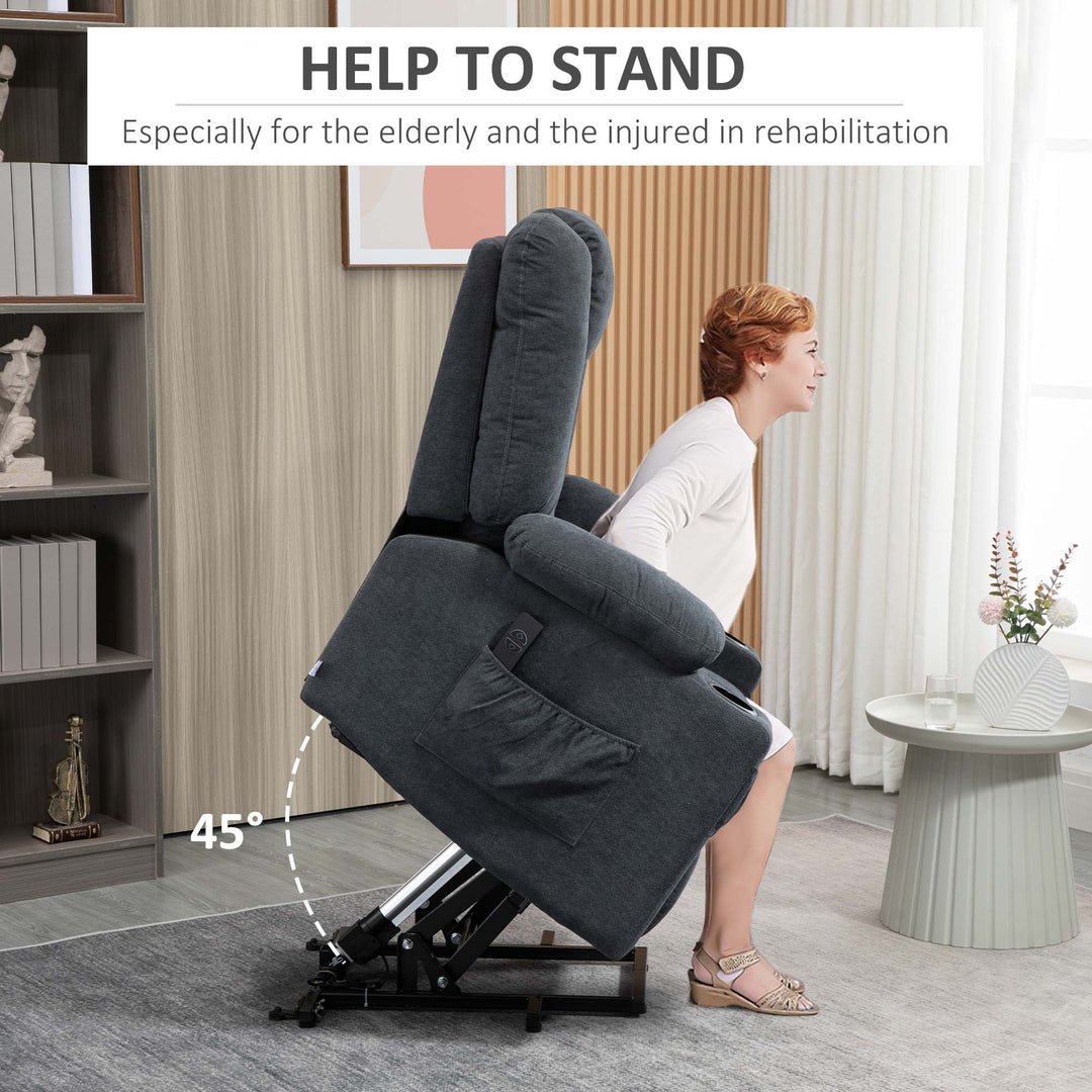 Oversized Riser and Recliner Chairs for the Elderly, Fabric Upholstered Lift Chair for Living Room with Remote Control, Side Pockets, Cup Holder, Charcoal Grey