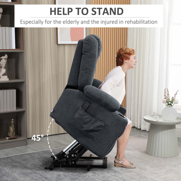 Oversized Riser and Recliner Chairs for the Elderly, Fabric Upholstered Lift Chair for Living Room with Remote Control, Side Pockets, Cup Holder, Charcoal Grey
