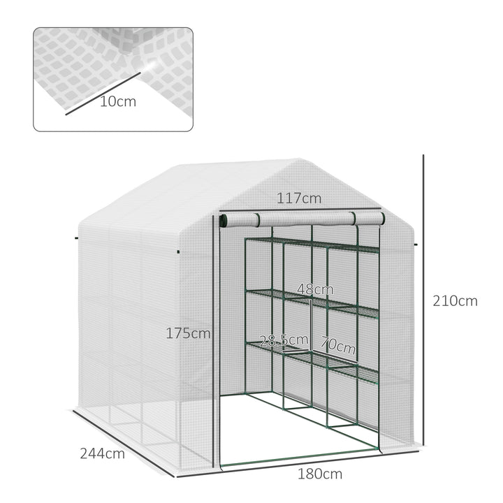 8 x 6ft Walk-In Greenhouse, with Shelves - White