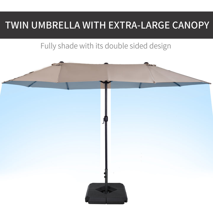 4.6m Garden Parasol Double-Sided Sun Umbrella Patio Market Shelter Canopy Shade with Weight Base, Tan