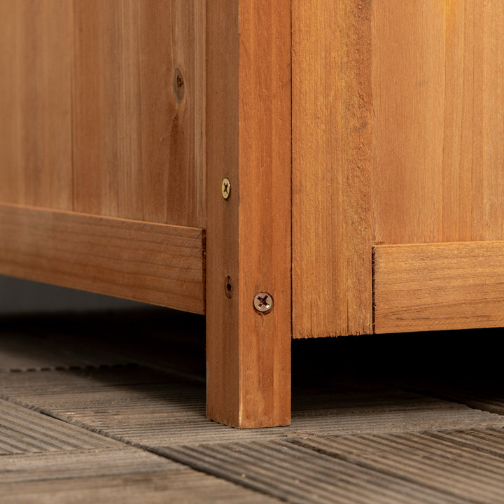 Wooden Planter with Corner Trellis, Freestanding Raised Garden Bed with Drainage Bottom, Outdoor Planter Box