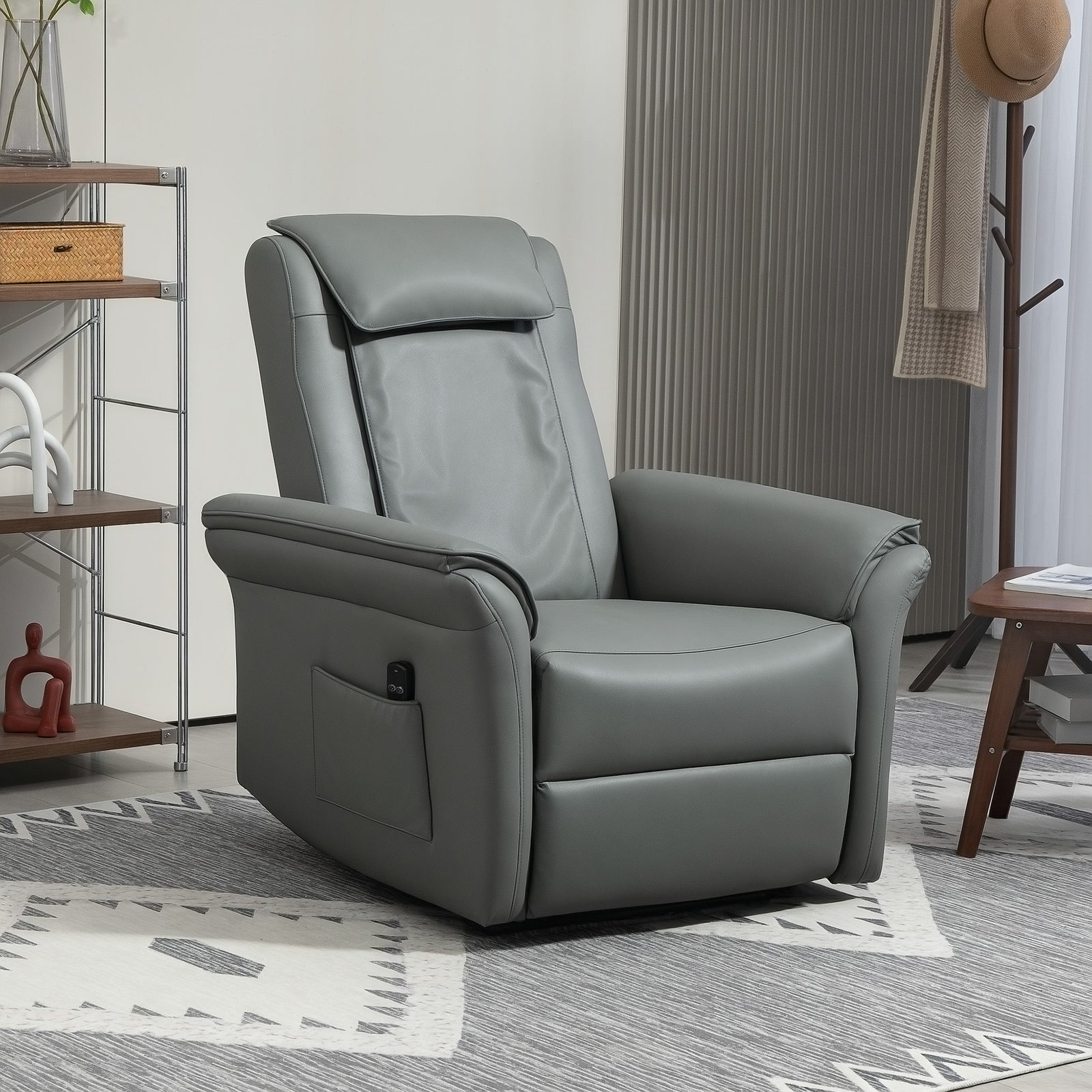 Recliner Armchair with 3D Kneading Massage, Breathable Leather Recliner Chair with Back Massager and Headrest, Electric Reclining Chair with Footrest, Remote, USB Port, Side Pockets for Home