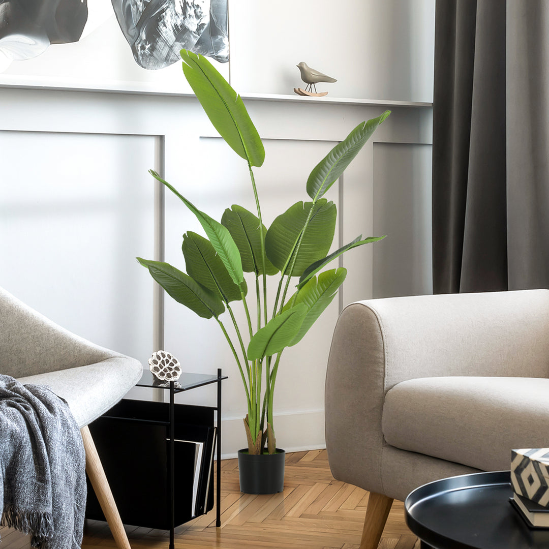160cm Tall Artificial Bird of Paradise Plant, Faux Banana Leaf Tree with PEVA Leaves and Flocking, Decorative Palm Tree in Pot for Home Office Decor, Green