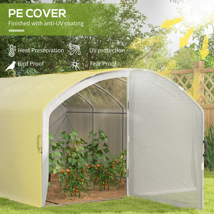 Polytunnel Greenhouse Walk-in Grow House with UV-resistant PE Cover, Door, Galvanised Steel Frame, 4 x 3 x 2m, White