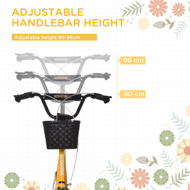 Kids Scooter, Kick Stunt Scooter with Adjustable Handlebar, Dual Brakes, Basket, Cupholder, Mudguard, 16" Inflatable Rubber Wheels, for 5-12 years, Orange