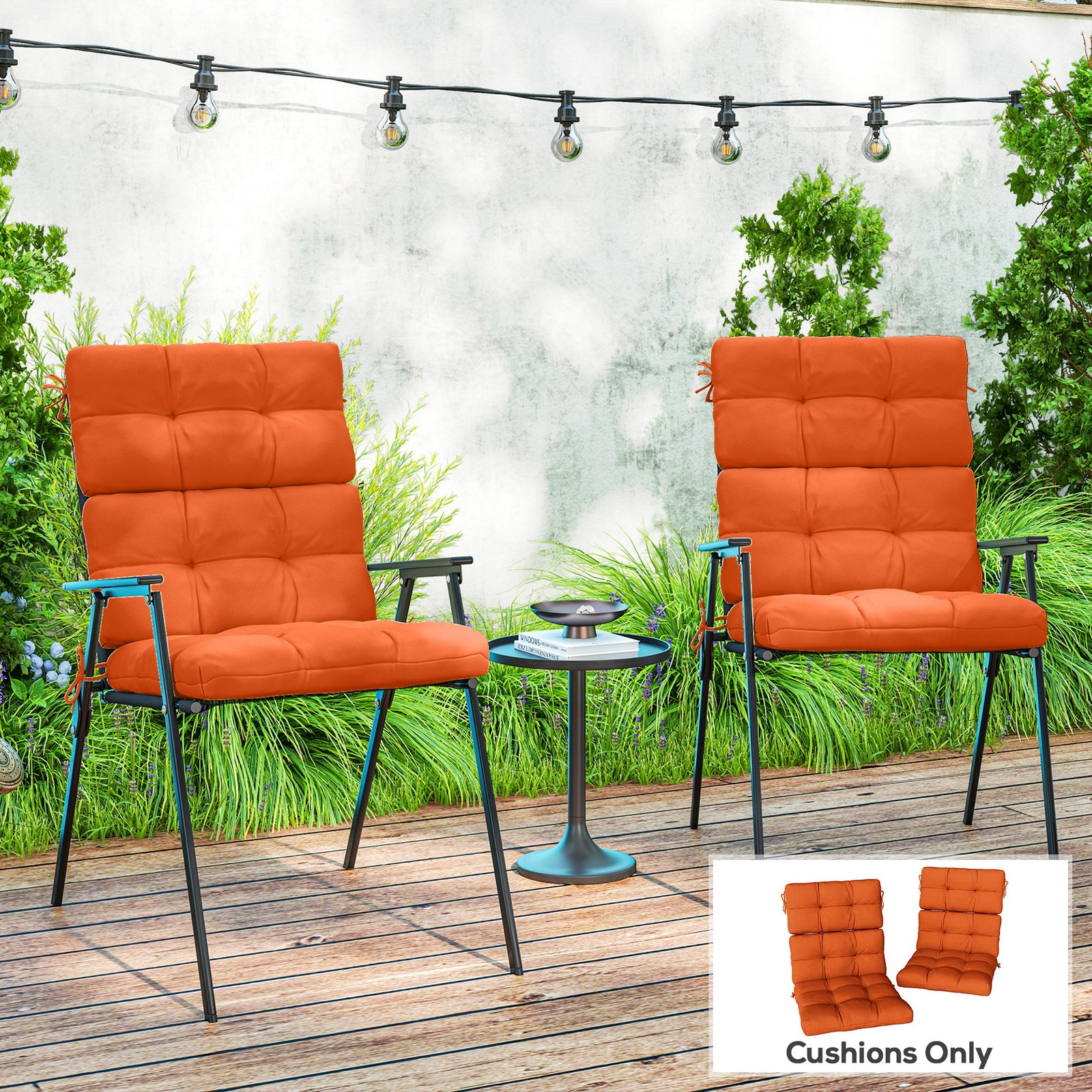 Set of Two Padded Outdoor Seat Cushions - Orange