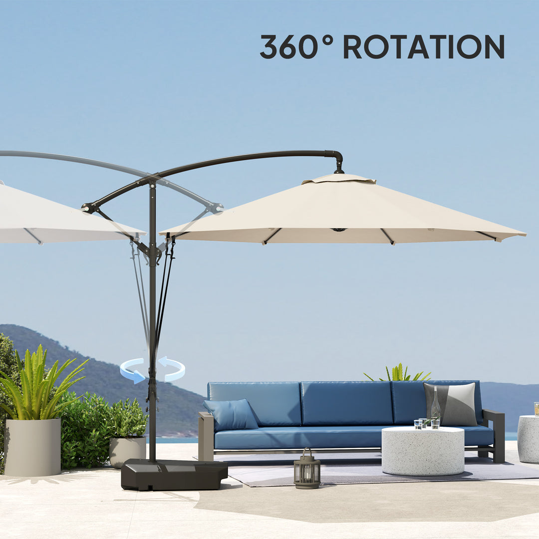 3(m) Garden Cantilever Parasol with Fillable Base up to 90kg, Wind Protection Strap, Cover, Round Banana Hanging Umbrella with Crank Handle and Tilt, UPF50+ Patio Umbrella, Cream