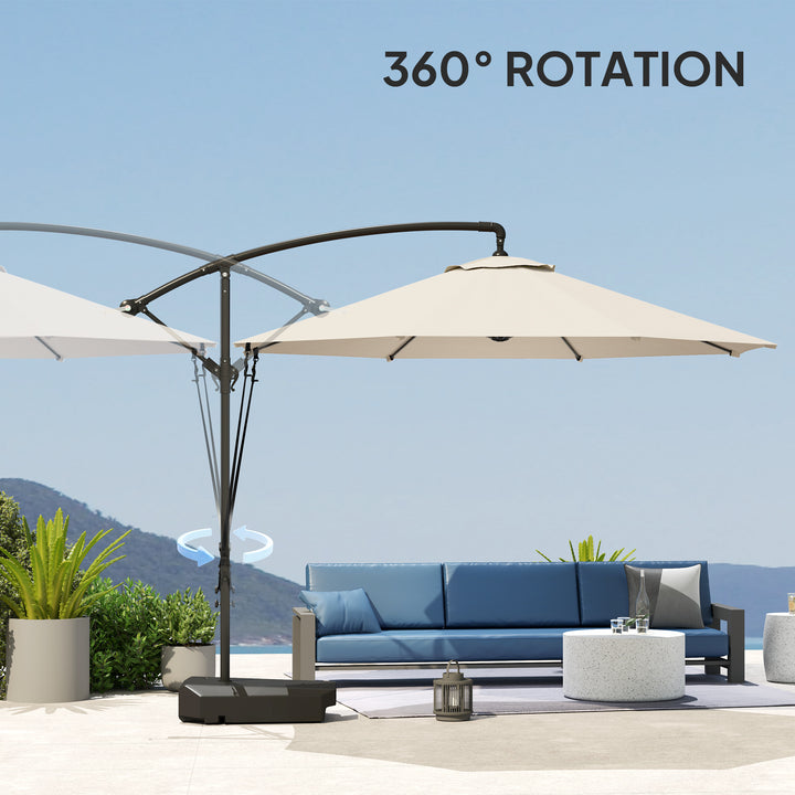 3(m) Garden Cantilever Parasol with Fillable Base up to 90kg, Wind Protection Strap, Cover, Round Banana Hanging Umbrella with Crank Handle and Tilt, UPF50+ Patio Umbrella, Cream