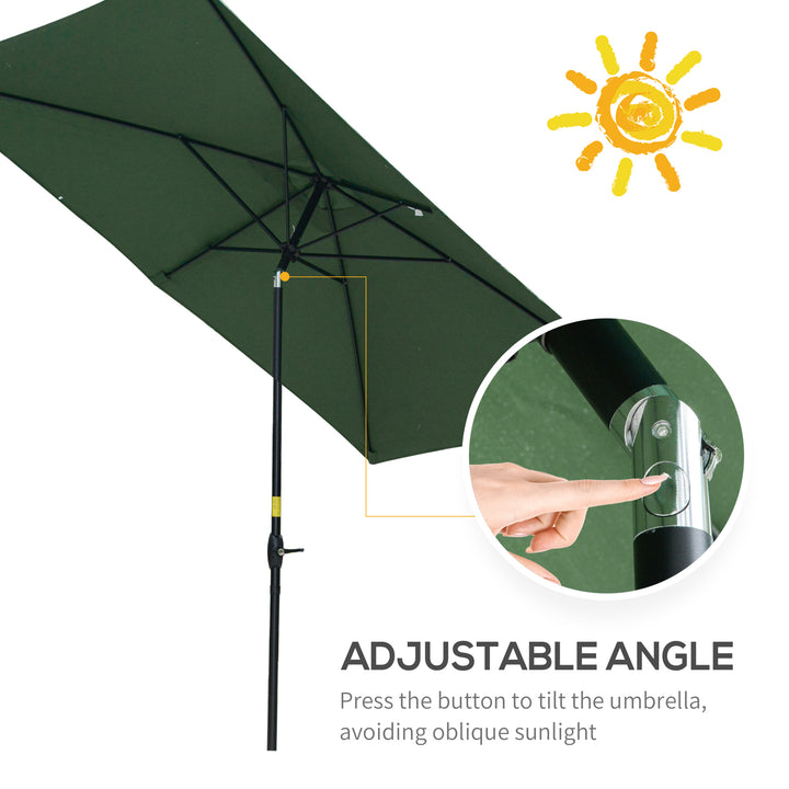 Outsunny Rectangular Market Umbrella, 2 x 3m Patio Outdoor Table Umbrella with Crank & Push Button Tilt, Green