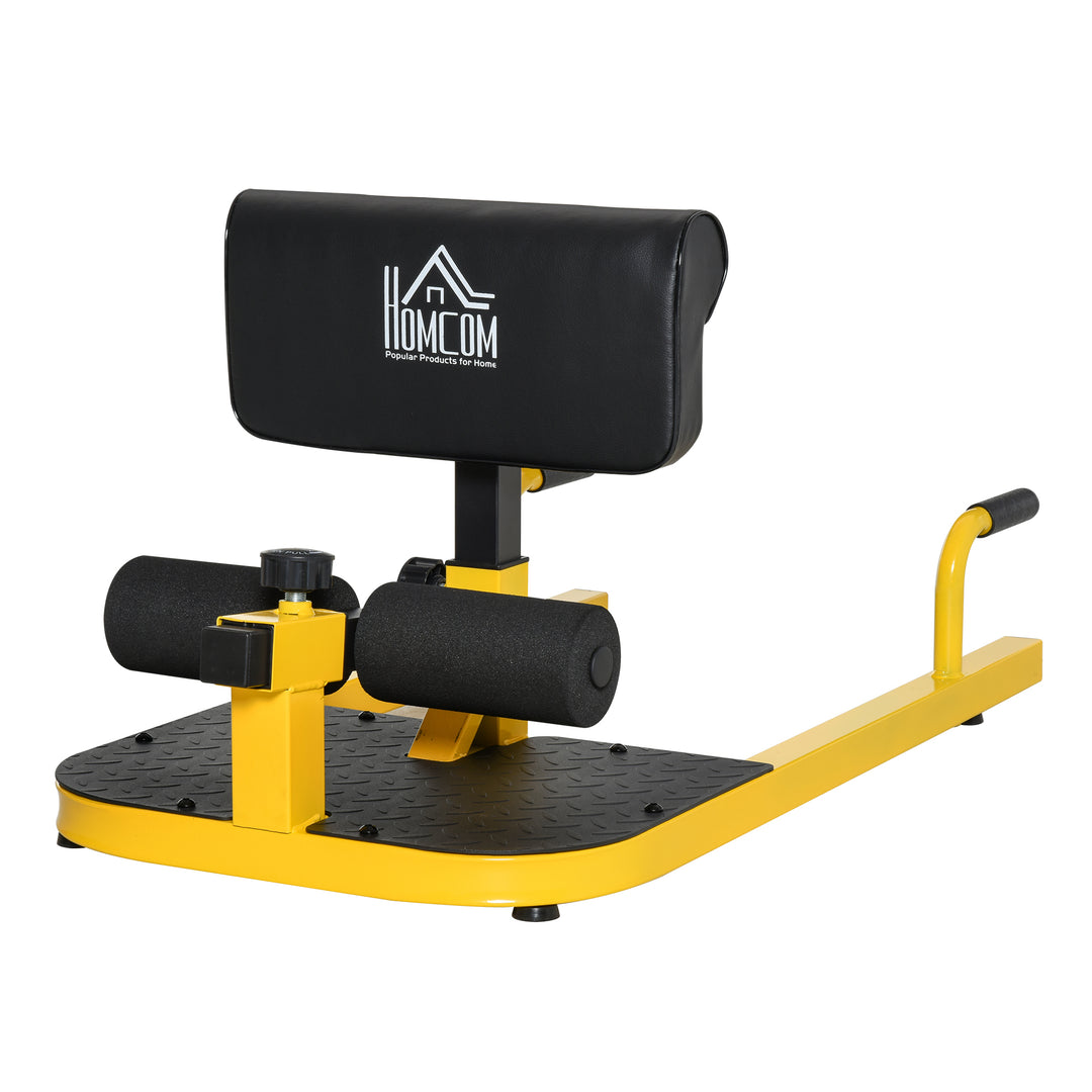 Squat Machine with Push Up Stand, Padded Hip Thrust Bench with Adjustable Cushion for Home Gym Work Out, Yellow