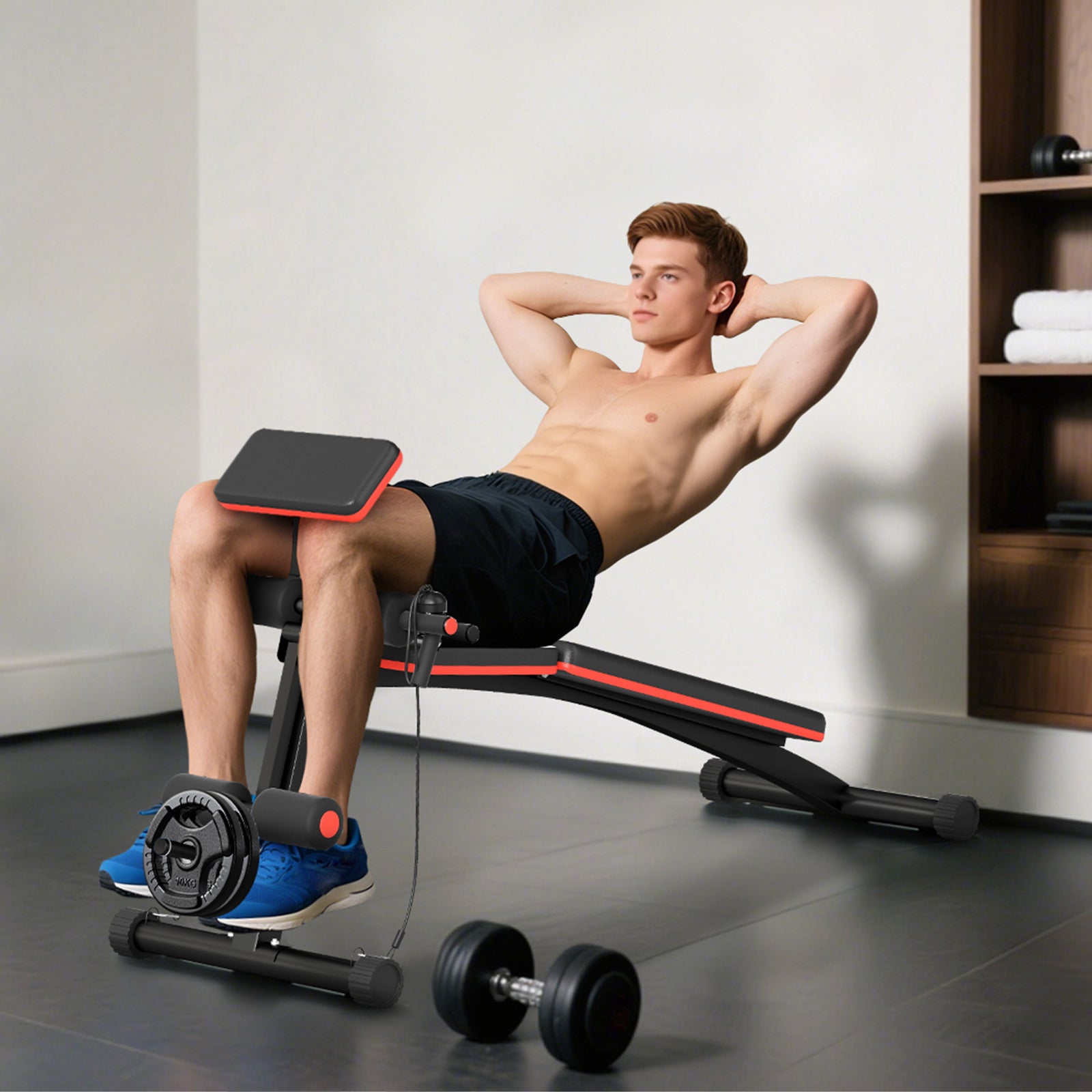 Foldable Weight Bench, Adjustable Strength Training Sit Up Ab Bench, Incline/Decline, Red