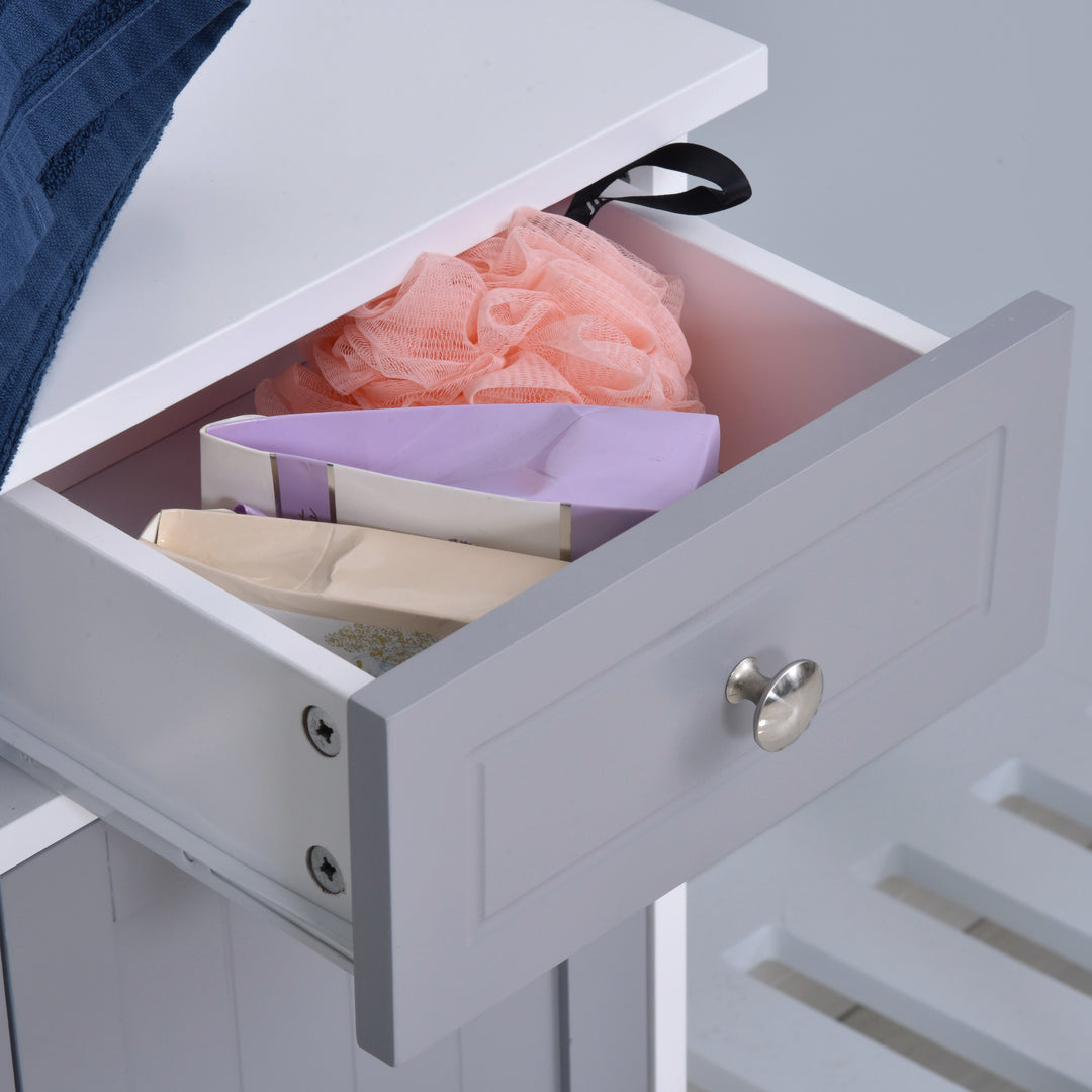 75x60cm Freestanding Bathroom Storage Cabinet Unit w/ 2 Drawers Cupboard Adjustable Shelf Metal Handles Traditional Style Grey White