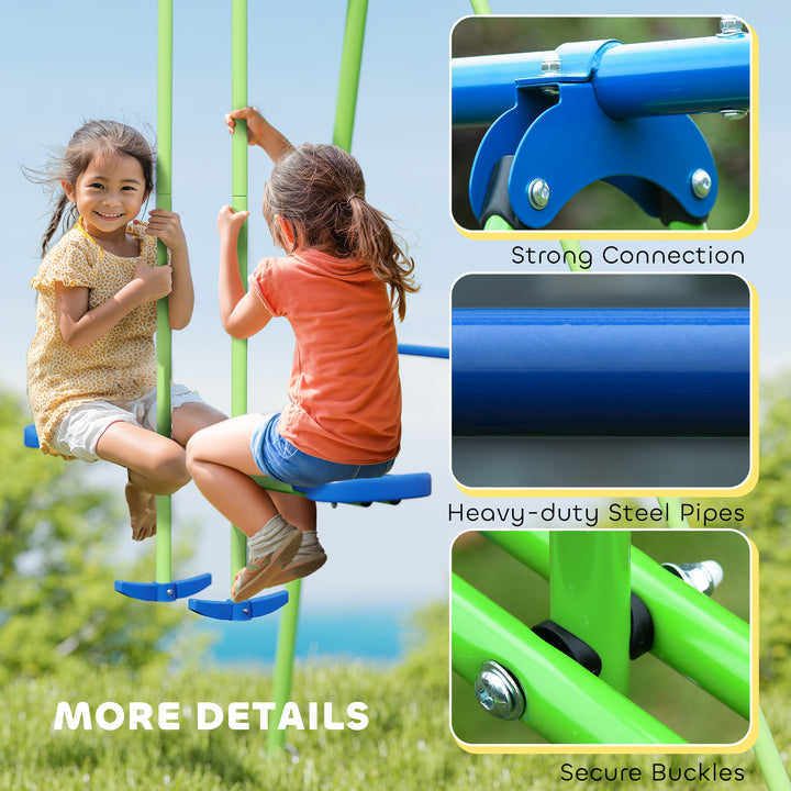MCL Metal Garden Swing Set Height Adjustable Children Outdoor Backyard Play Set for Toddlers Over 3 Years Old, Green