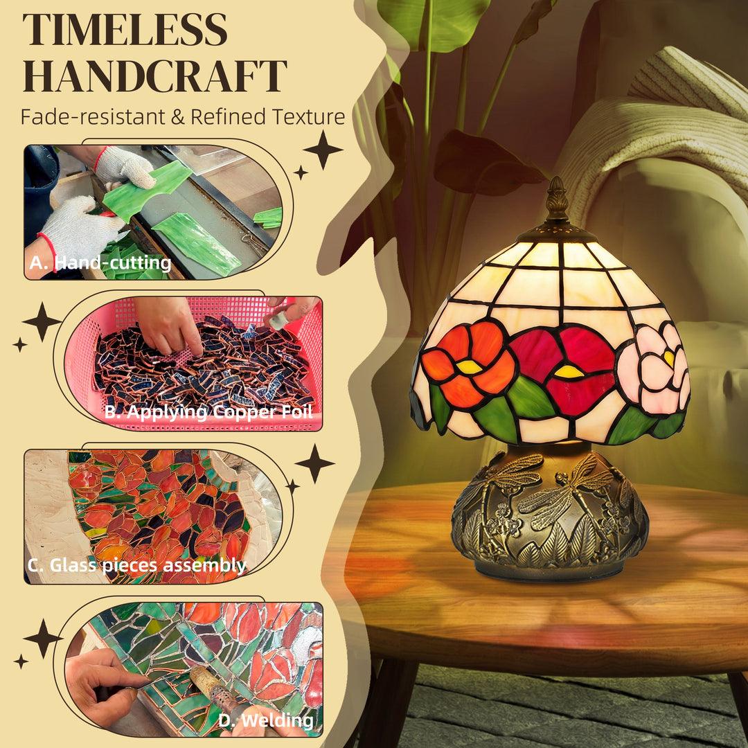 Handcrafted Classic Stained Glass Bedside Lamp, Tiffany-Style Table La