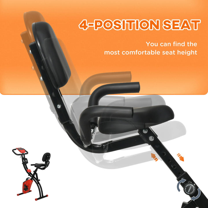 HOMCOM 2-In-1 Upright Exercise Recumbent Bike Adjustable Resistance Stationary Fitness Home Gym Foldable w/ Armrests LCD Monitor Cycling Wheels Red