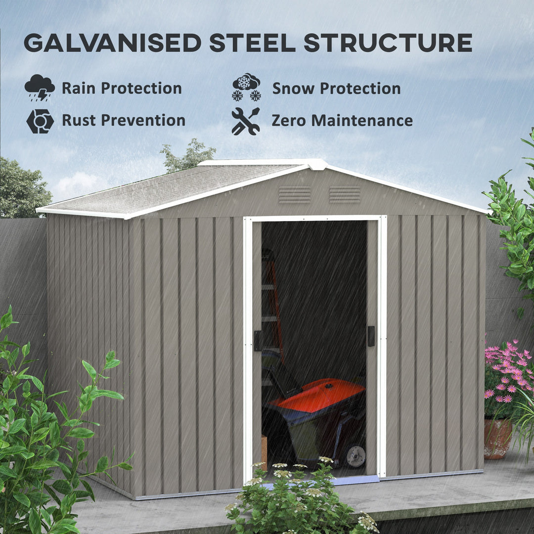 7.7 x 5.7ft Outdoor Garden Storage Shed, Metal Tool House with Ventilation and Sliding Doors, Light Grey