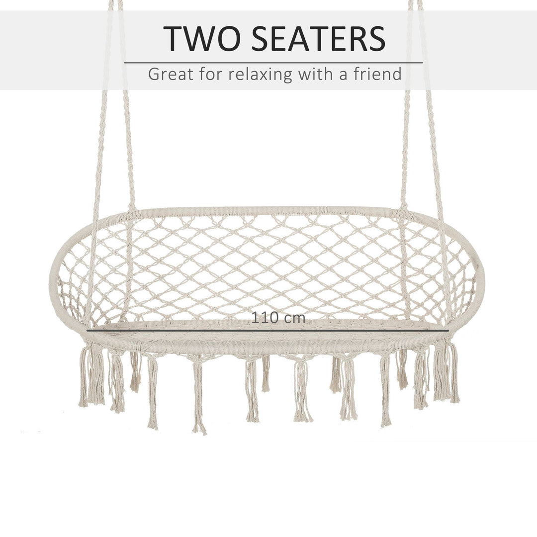 MCL Hanging Hammock Chair Cotton Rope Porch Swing with Metal Frame, Large Macrame Seat for Patio, Garden, Bedroom, Living Room, Cream White