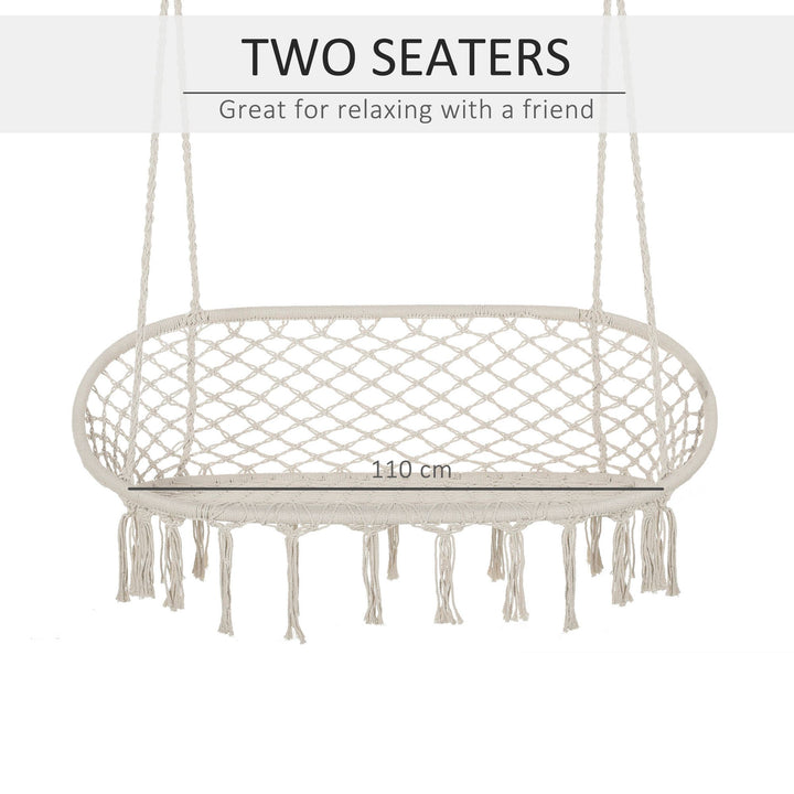 Hanging Hammock Chair Cotton Rope Porch Swing with Metal Frame, Large Macrame Seat for Patio, Garden, Bedroom, Living Room, Cream White