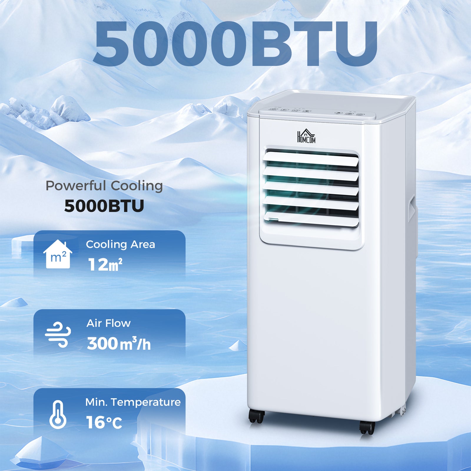 5000 BTU Portable Air Conditioner, 4-in-1 Air Conditioning Unit, Dehumidifier, Cooling, Fan, Sleep Mode, with Remote Control, 2 Speeds, 24H Timer, Window Venting Kit, 12m²