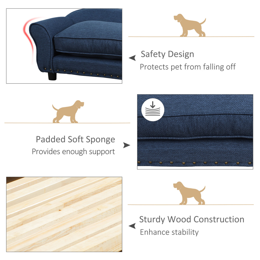 PawHut Dog Sofa for Small Dogs, Pet Chair Couch with Thick Sponge Padded Cushion, Kitten Lounge Bed with Washable Cover, Wooden Frame