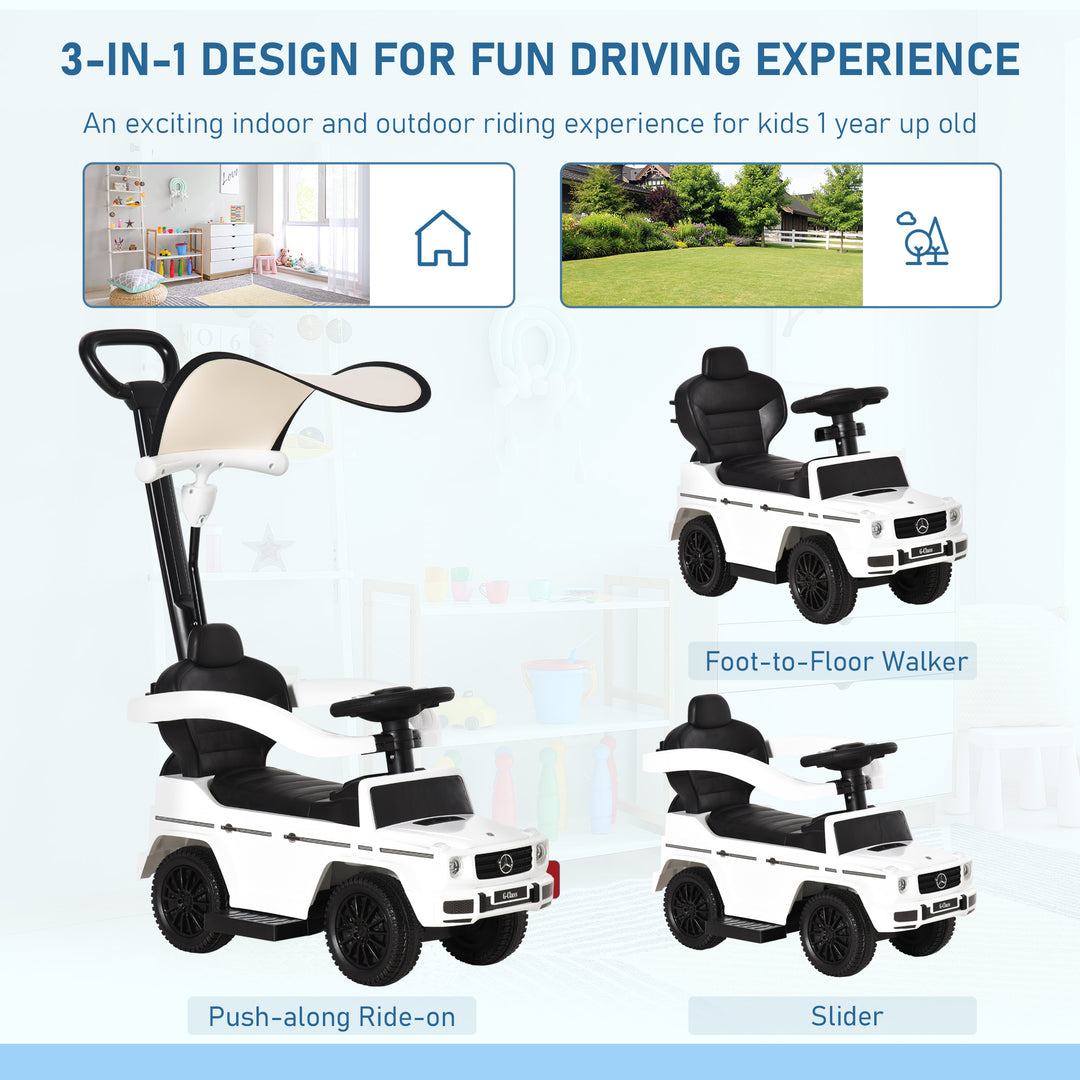 MCL 3 in 1 Kids Children Ride on Push Car Toddler Sliding Car G350 Licensed Walker Foot to Floor Slider Push-Along with Horn Steering Wheel NO POWER Manual, White